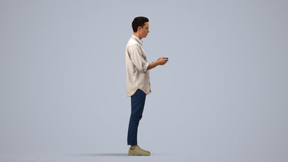 3D people model man casual standing, scanned human for 3ds Max rendering, side view render