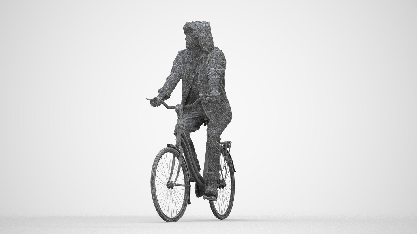 scanned 3D man casual cycling, photogrammetry people for Enscape and V-Ray, wireframe back view