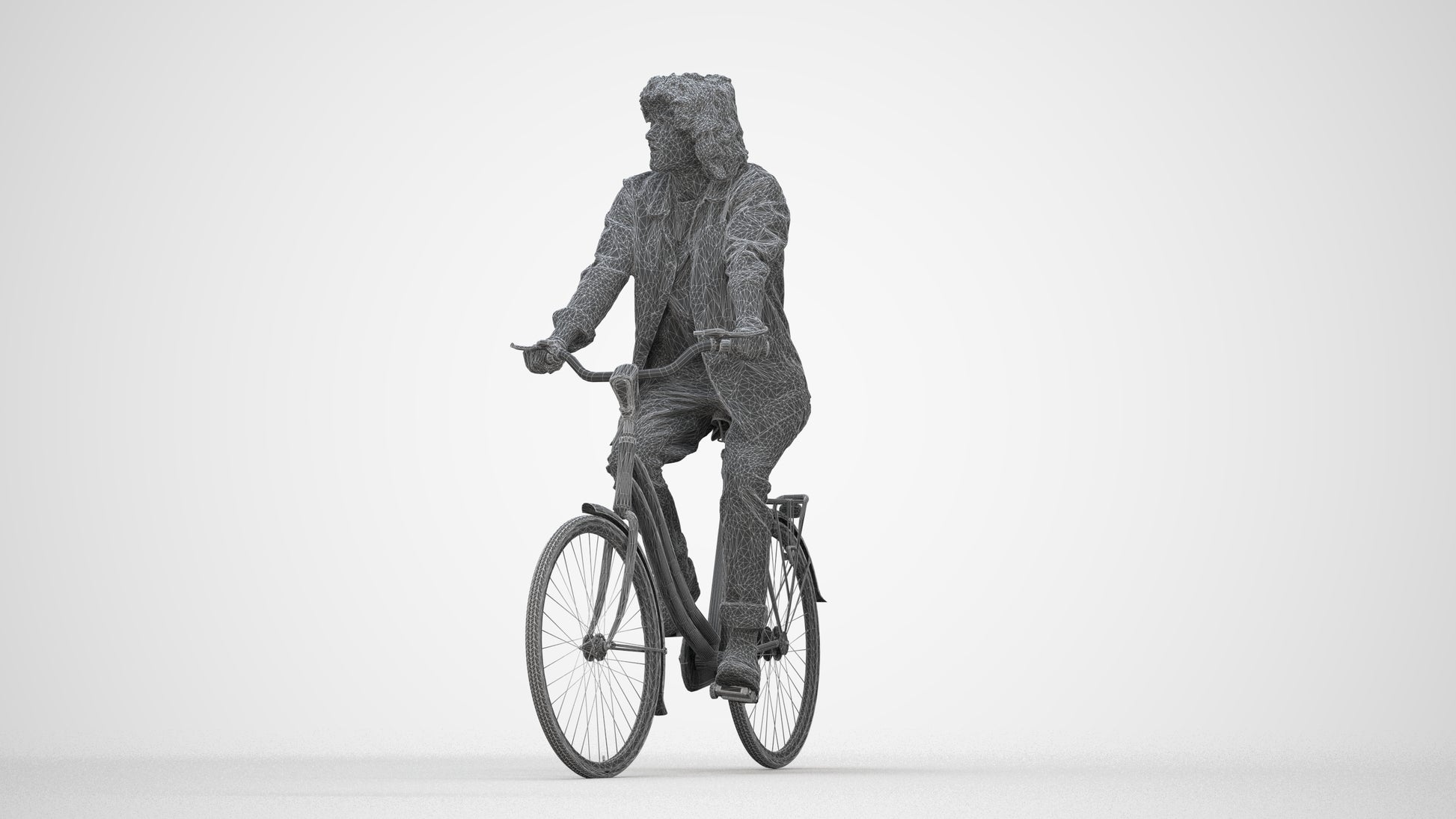 scanned 3D man casual cycling, photogrammetry people for Enscape and V-Ray, wireframe back view