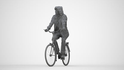 scanned 3D man casual cycling, photogrammetry people for Enscape and V-Ray, wireframe back view