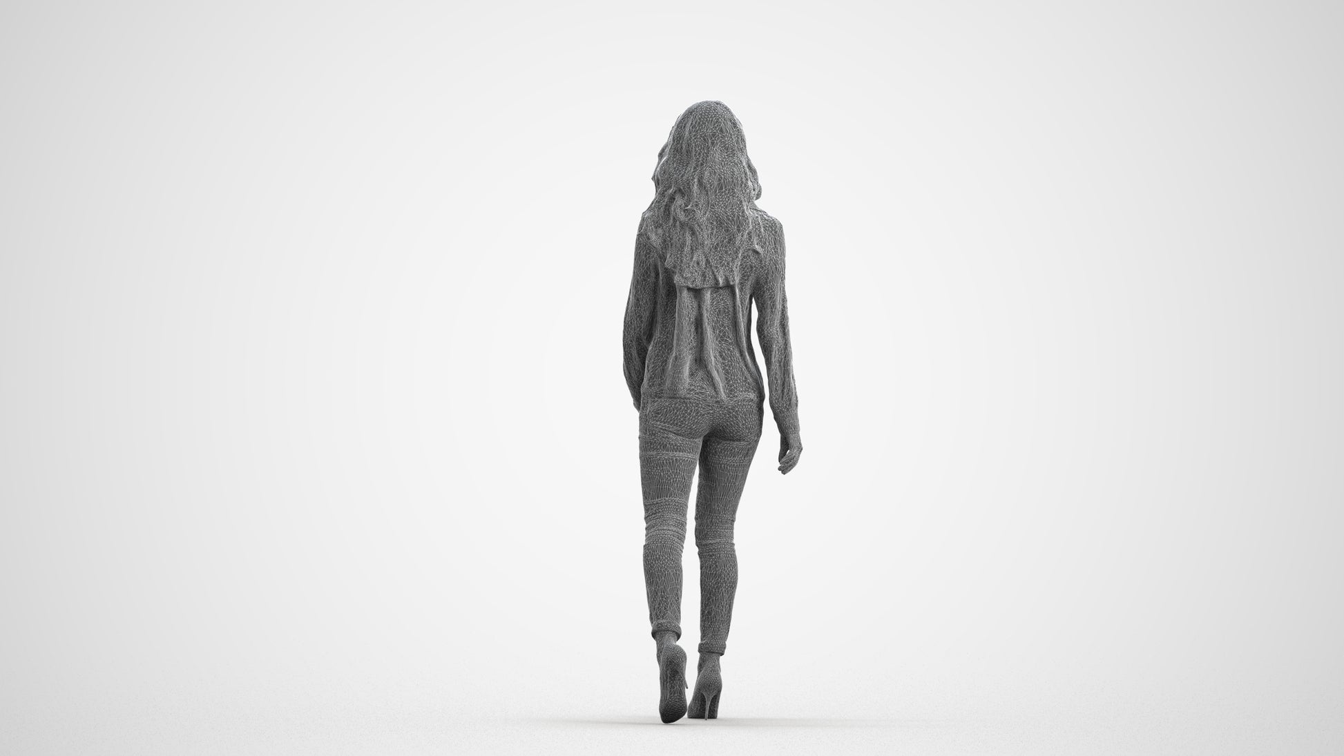 3D people model woman casual standing, scanned human for 3ds Max rendering, wireframe front view