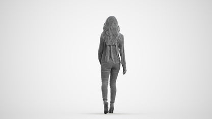 3D people model woman casual standing, scanned human for 3ds Max rendering, wireframe front view