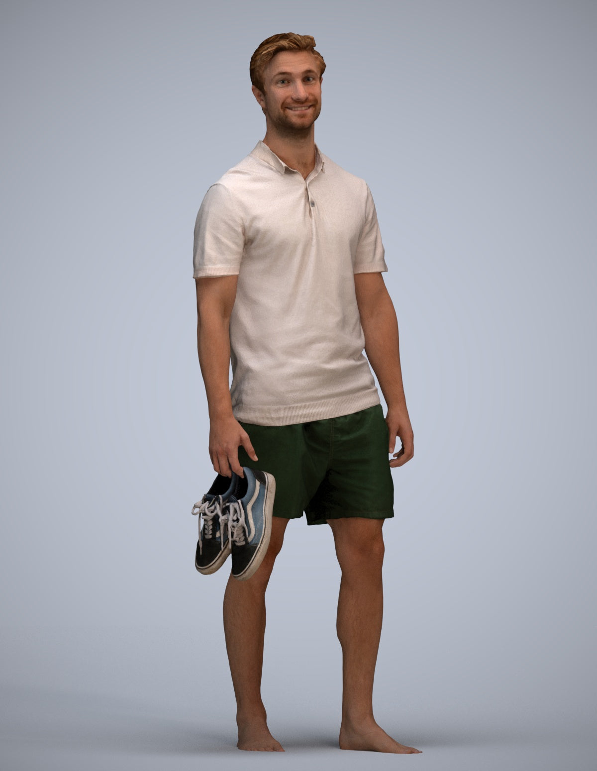 3D human model man casual walking, photogrammetry scanned person for archviz