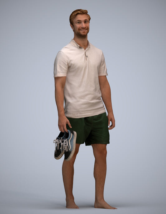 3D human model man casual walking, photogrammetry scanned person for archviz