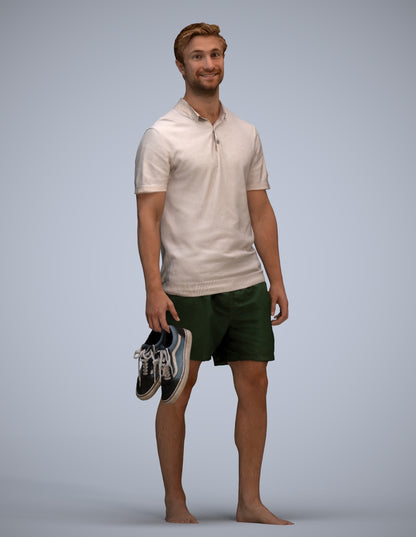 3D human model man casual walking, photogrammetry scanned person for archviz