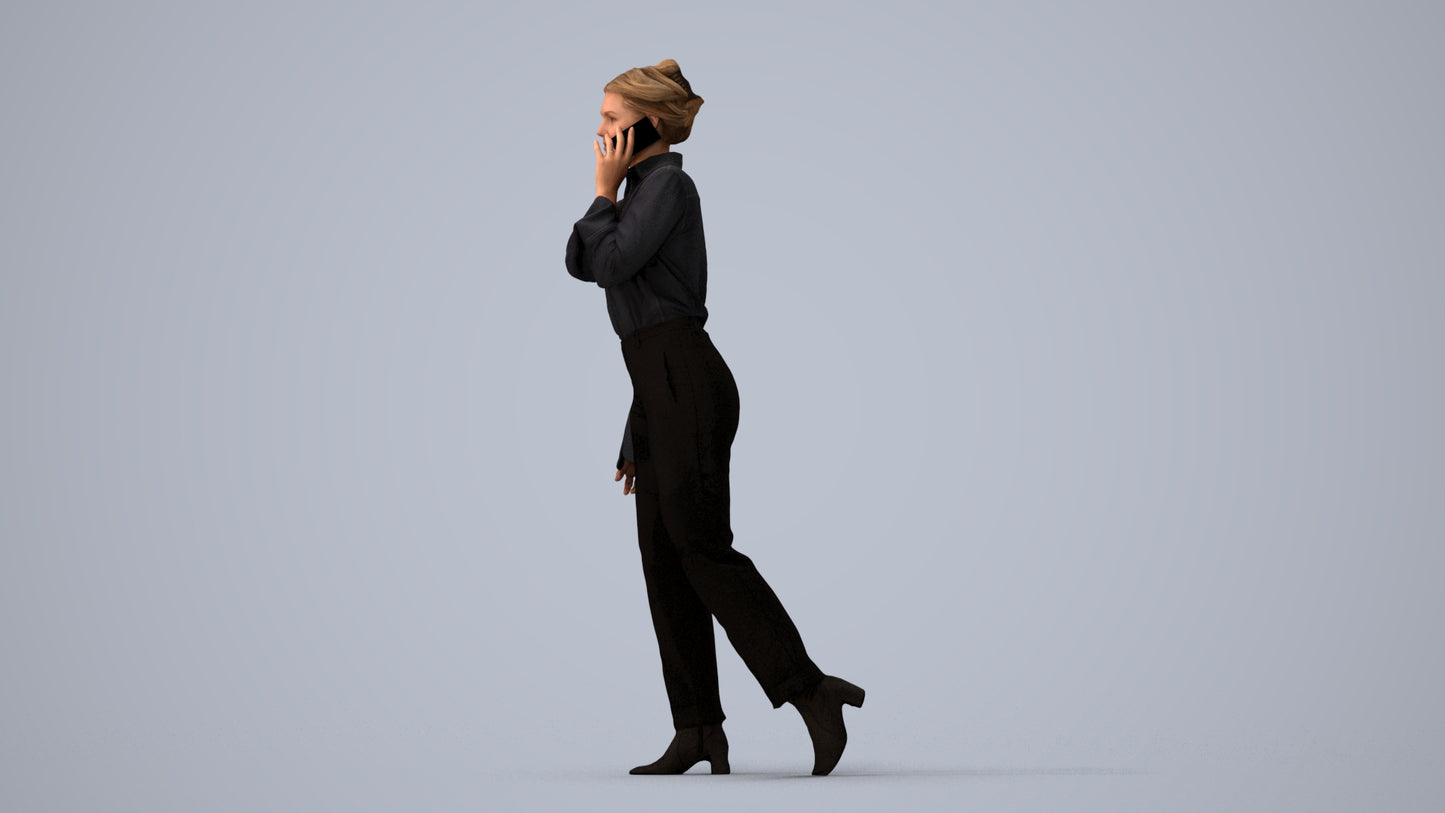 scanned 3D woman business walking, photogrammetry people for Enscape and V-Ray, three-quarter view render