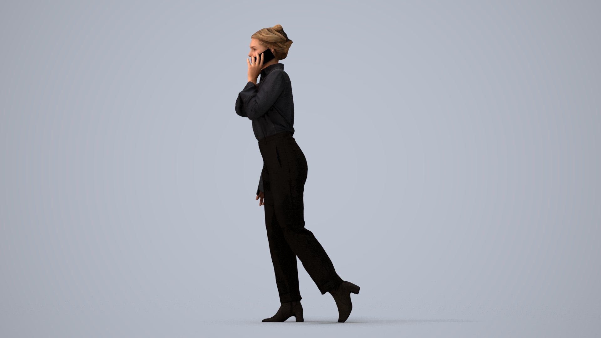 scanned 3D woman business walking, photogrammetry people for Enscape and V-Ray, three-quarter view render
