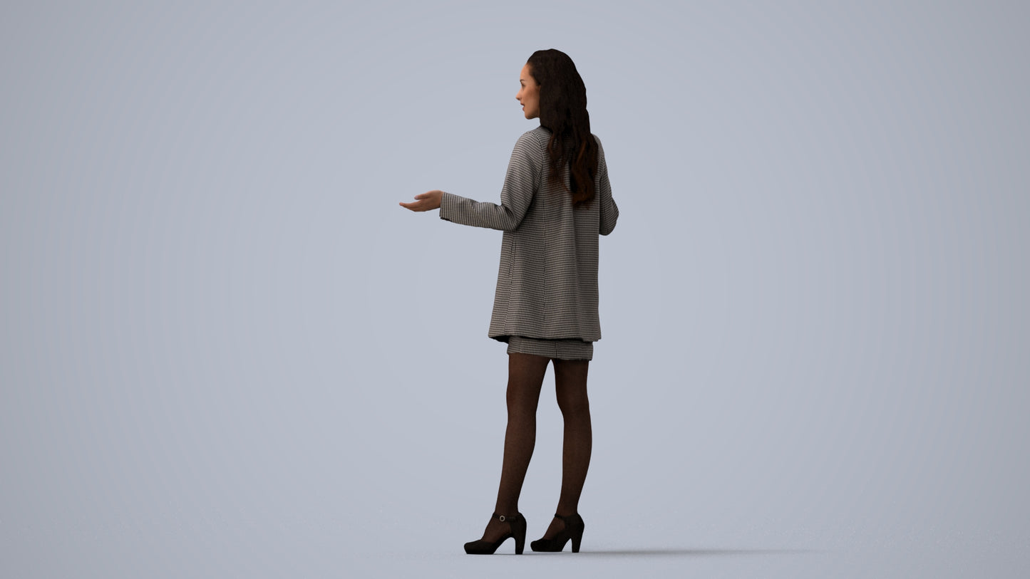 realistic 3D woman business, scanned archviz people for Blender and 3ds Max, three-quarter view render