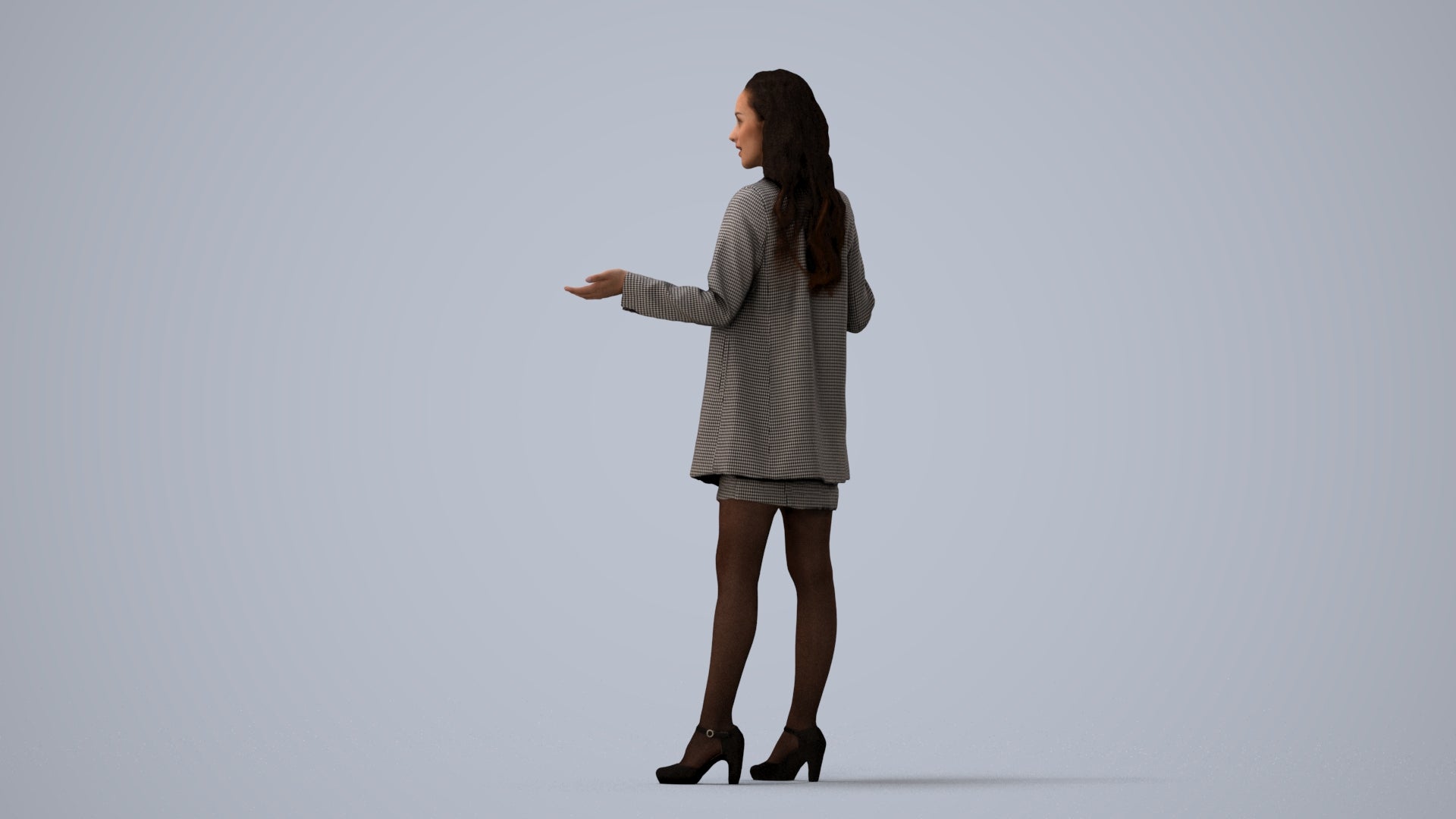 realistic 3D woman business, scanned archviz people for Blender and 3ds Max, three-quarter view render