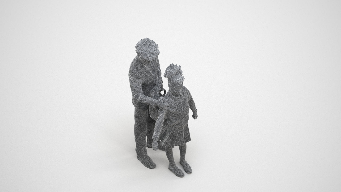 photogrammetry 3D girl kids, realistic human model archviz FBX, wireframe three-quarter view