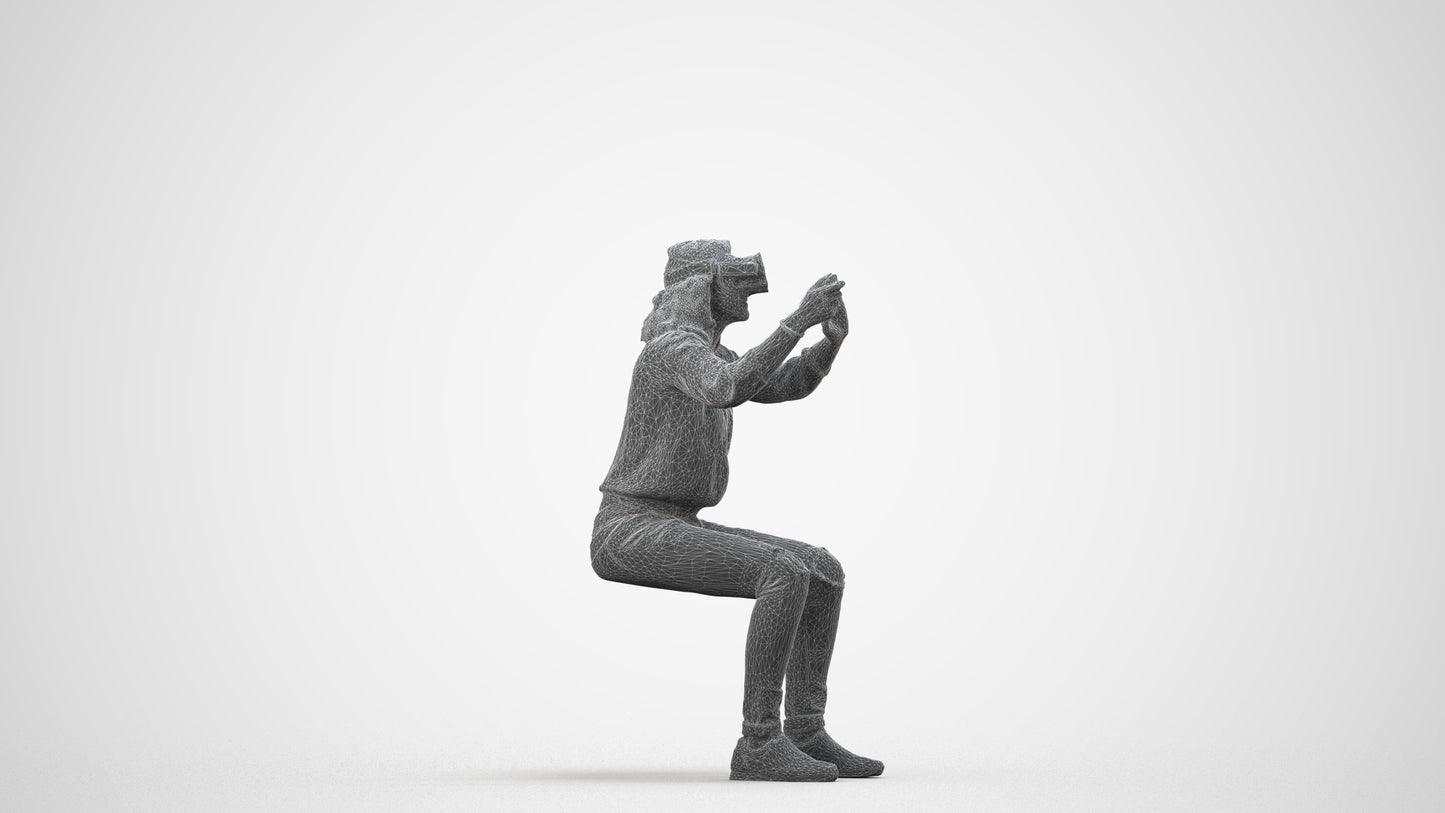 scanned 3D woman casual sitting, photogrammetry people for Enscape and V-Ray, wireframe side view