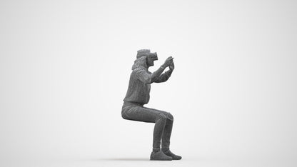 scanned 3D woman casual sitting, photogrammetry people for Enscape and V-Ray, wireframe side view