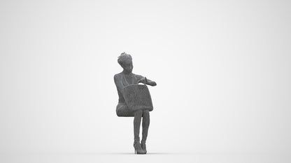 realistic 3D people woman casual sitting, render-ready for V-Ray and Corona, FBX OBJ, wireframe back view