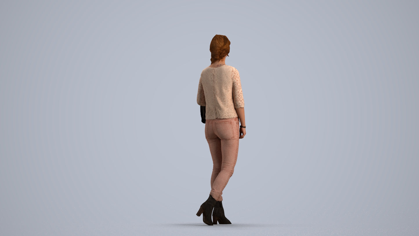 3D people model woman casual walking, scanned human for 3ds Max rendering, front view render