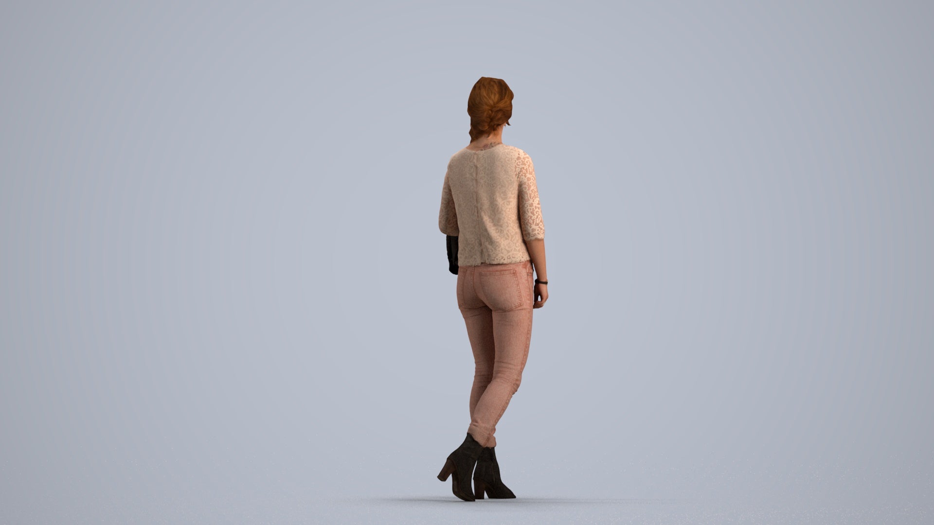 3D people model woman casual walking, scanned human for 3ds Max rendering, front view render