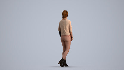 3D people model woman casual walking, scanned human for 3ds Max rendering, front view render