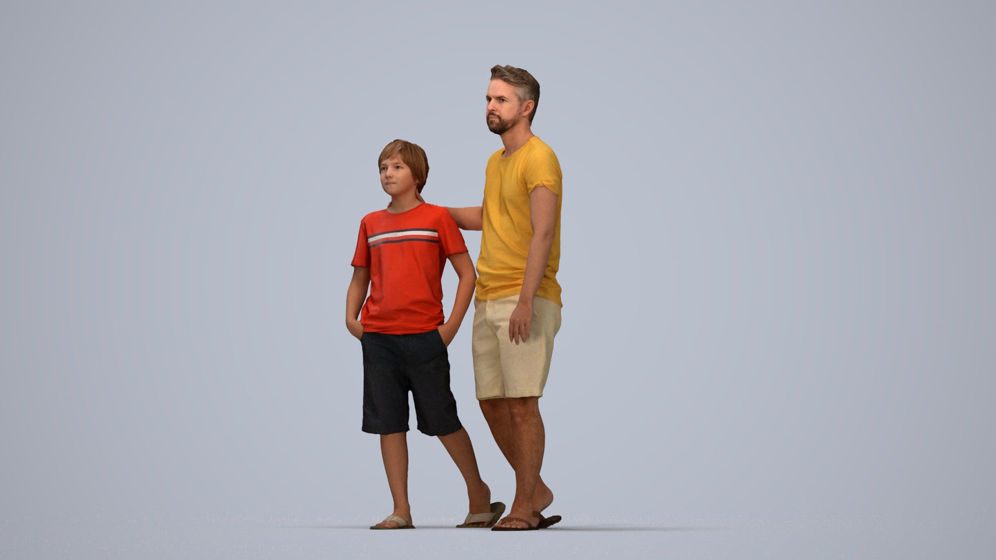 realistic 3D human boy casual kids, archviz people FBX OBJ for Blender, top-down view render