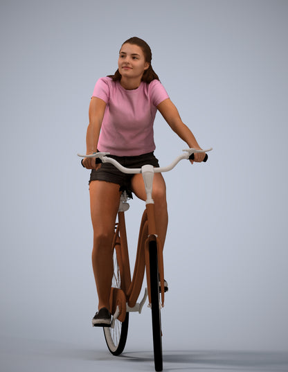 realistic 3D human girl casual cycling, archviz people FBX OBJ for Blender
