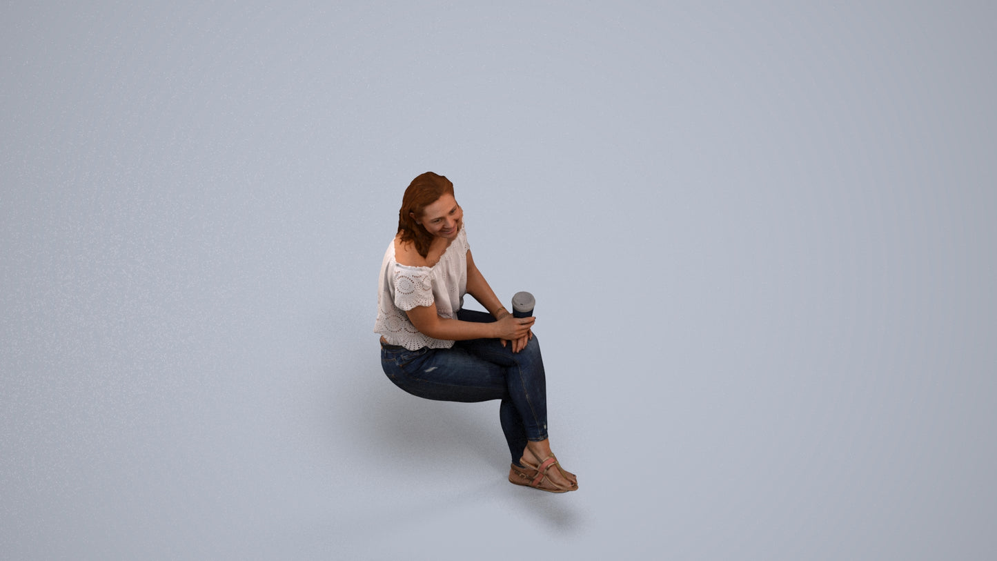 realistic 3D people woman casual sitting, render-ready for V-Ray and Corona, FBX OBJ, back view render