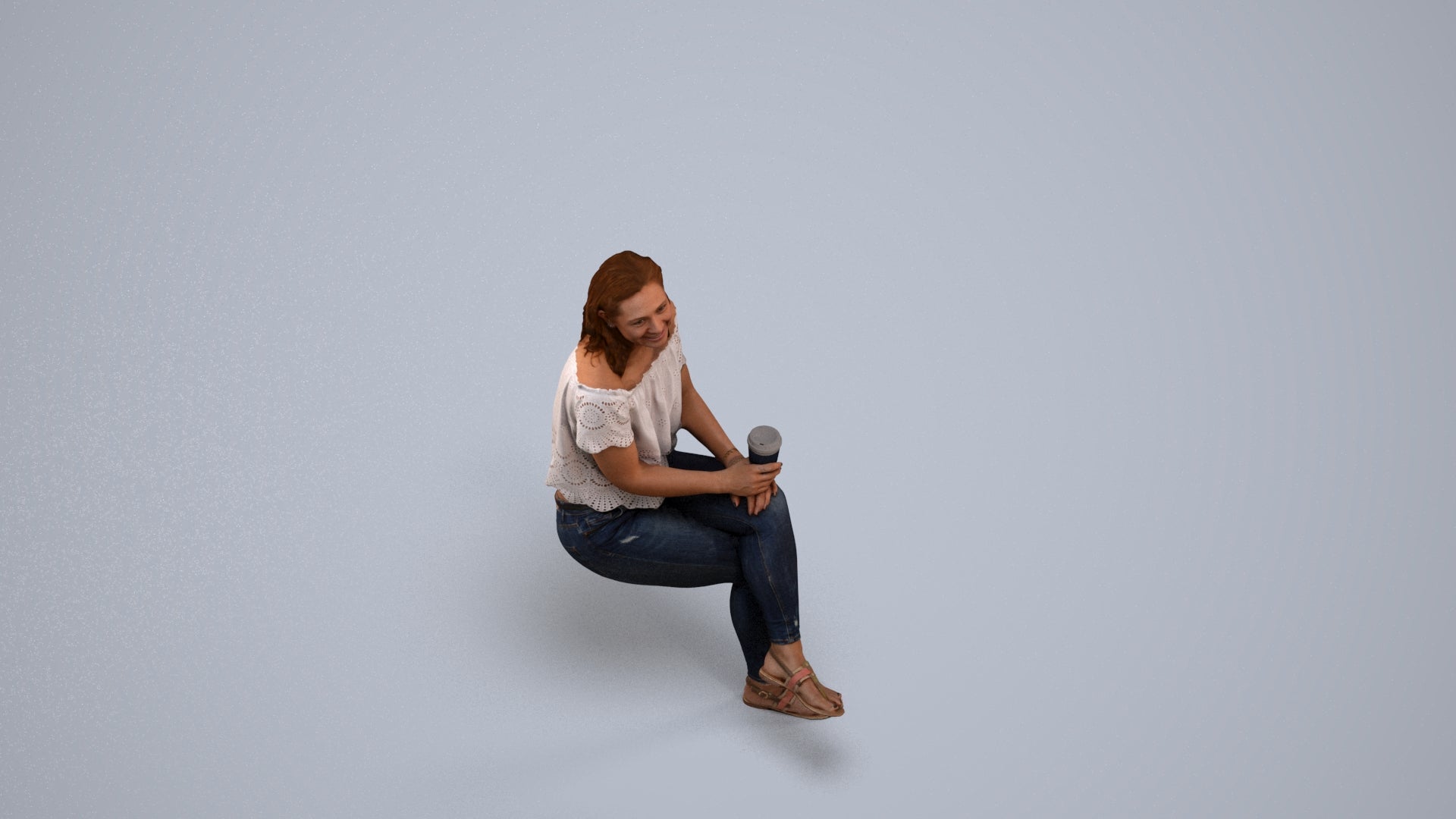 realistic 3D people woman casual sitting, render-ready for V-Ray and Corona, FBX OBJ, back view render