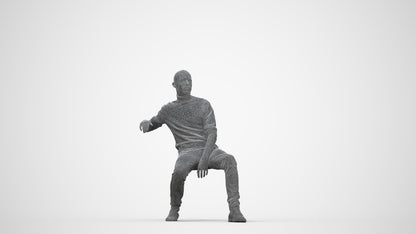 3D human model man casual sitting, photogrammetry scanned person for archviz, wireframe back view