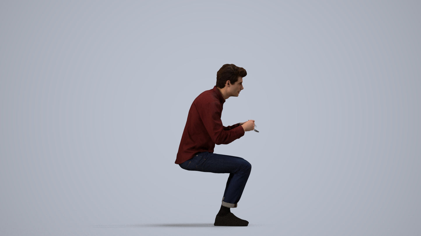 scanned 3D man casual sitting, photogrammetry people for Enscape and V-Ray, side view render