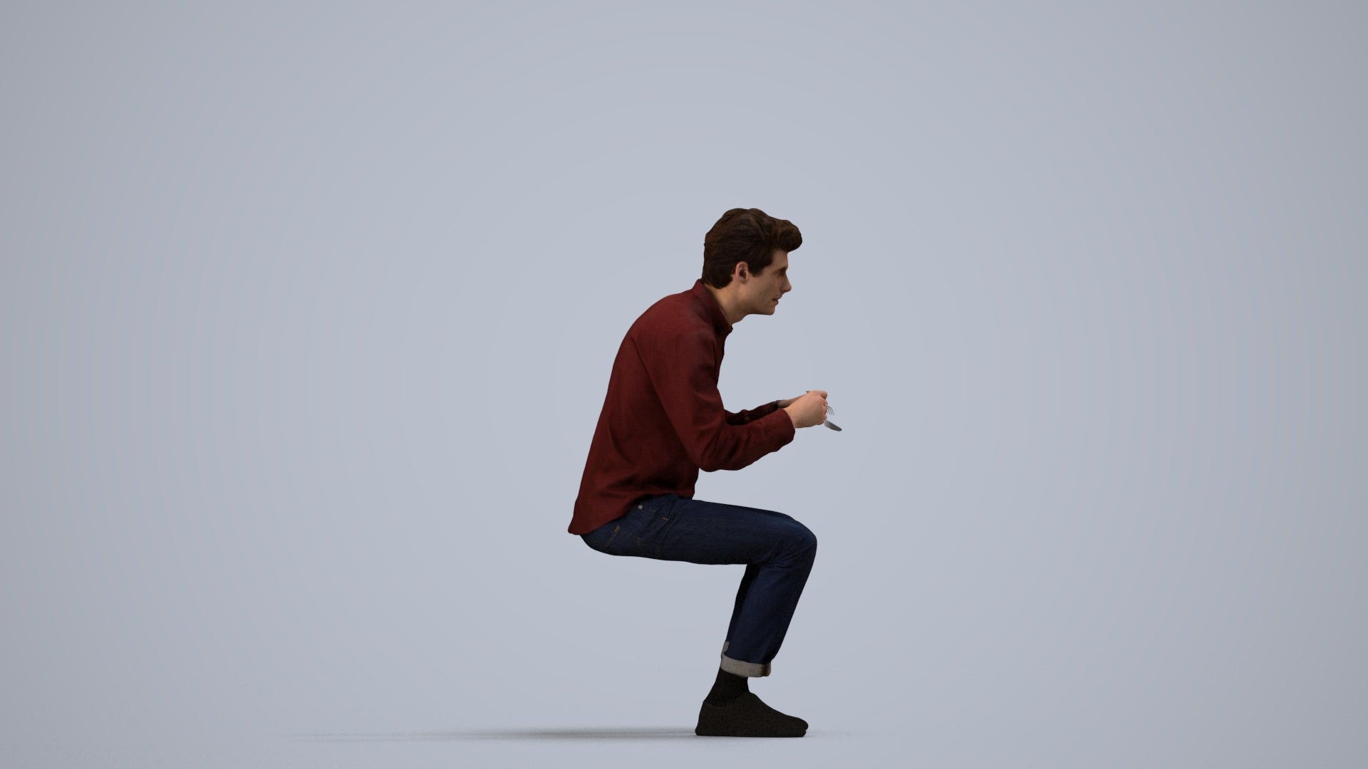 scanned 3D man casual sitting, photogrammetry people for Enscape and V-Ray, side view render