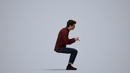 scanned 3D man casual sitting, photogrammetry people for Enscape and V-Ray, side view render