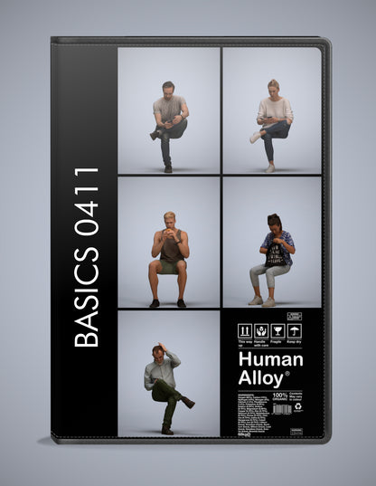 photogrammetry 3D people sitting collection, 5 realistic human models archviz FBX