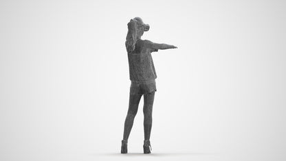 scanned 3D girl casual standing, photogrammetry people for Enscape and V-Ray, wireframe front view