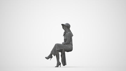 scanned 3D woman casual sitting, photogrammetry people for Enscape and V-Ray, wireframe back view