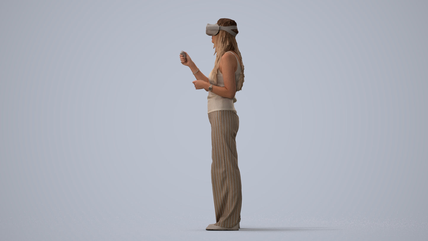 realistic 3D people woman casual standing, render-ready for V-Ray and Corona, FBX OBJ, three-quarter view render