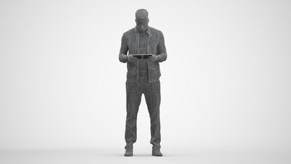 3D human model man casual standing, photogrammetry scanned person for archviz, three-quarter front view render