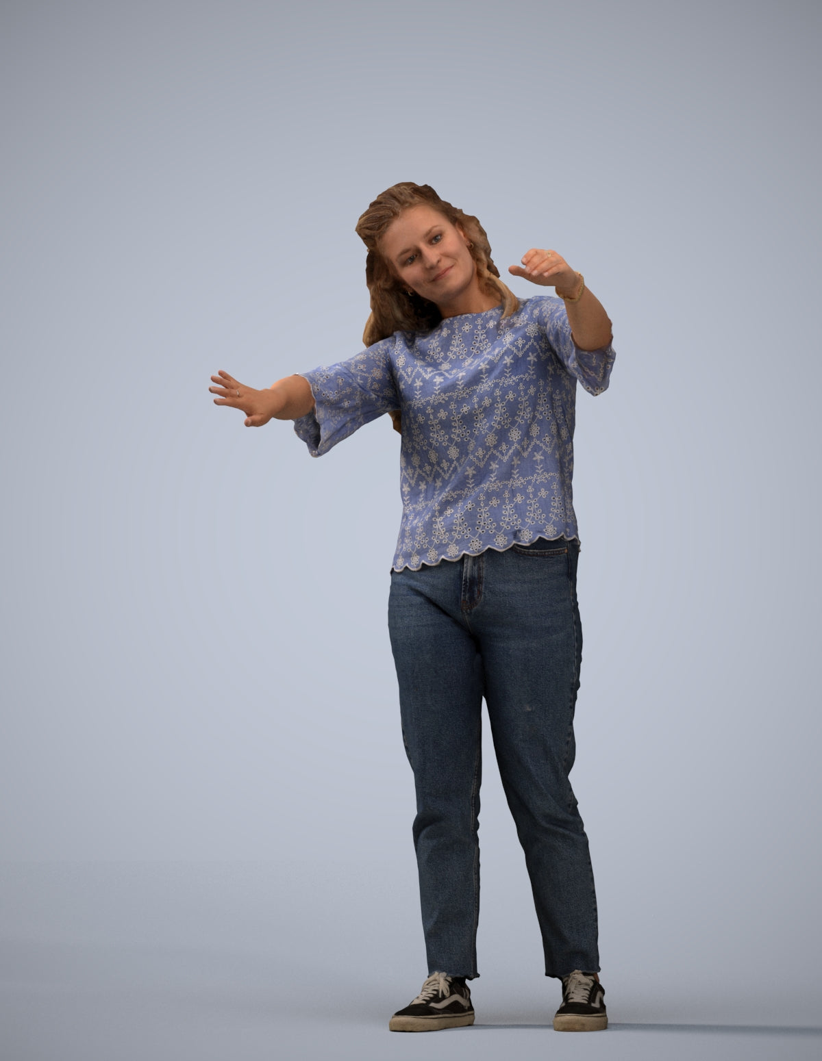 realistic 3D woman casual standing, scanned archviz people for Blender and 3ds Max