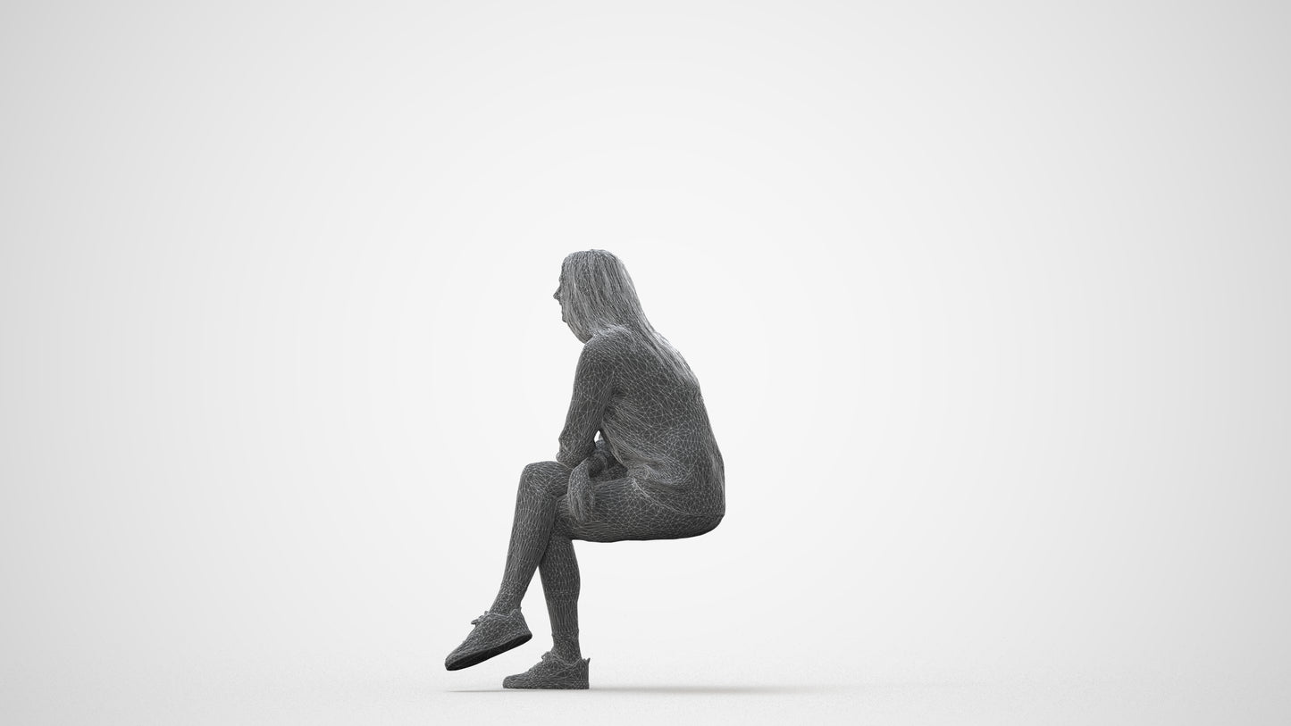 3D people model woman casual sitting, scanned human for 3ds Max rendering, square thumbnail