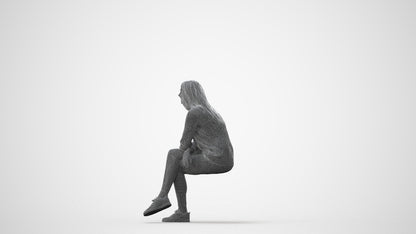 3D people model woman casual sitting, scanned human for 3ds Max rendering, square thumbnail