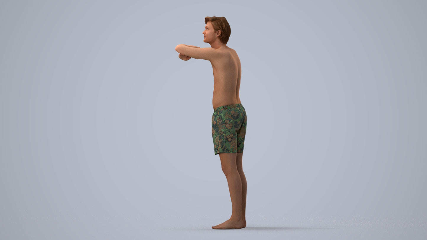 realistic 3D man pool, scanned archviz people for Blender and 3ds Max, three-quarter view render
