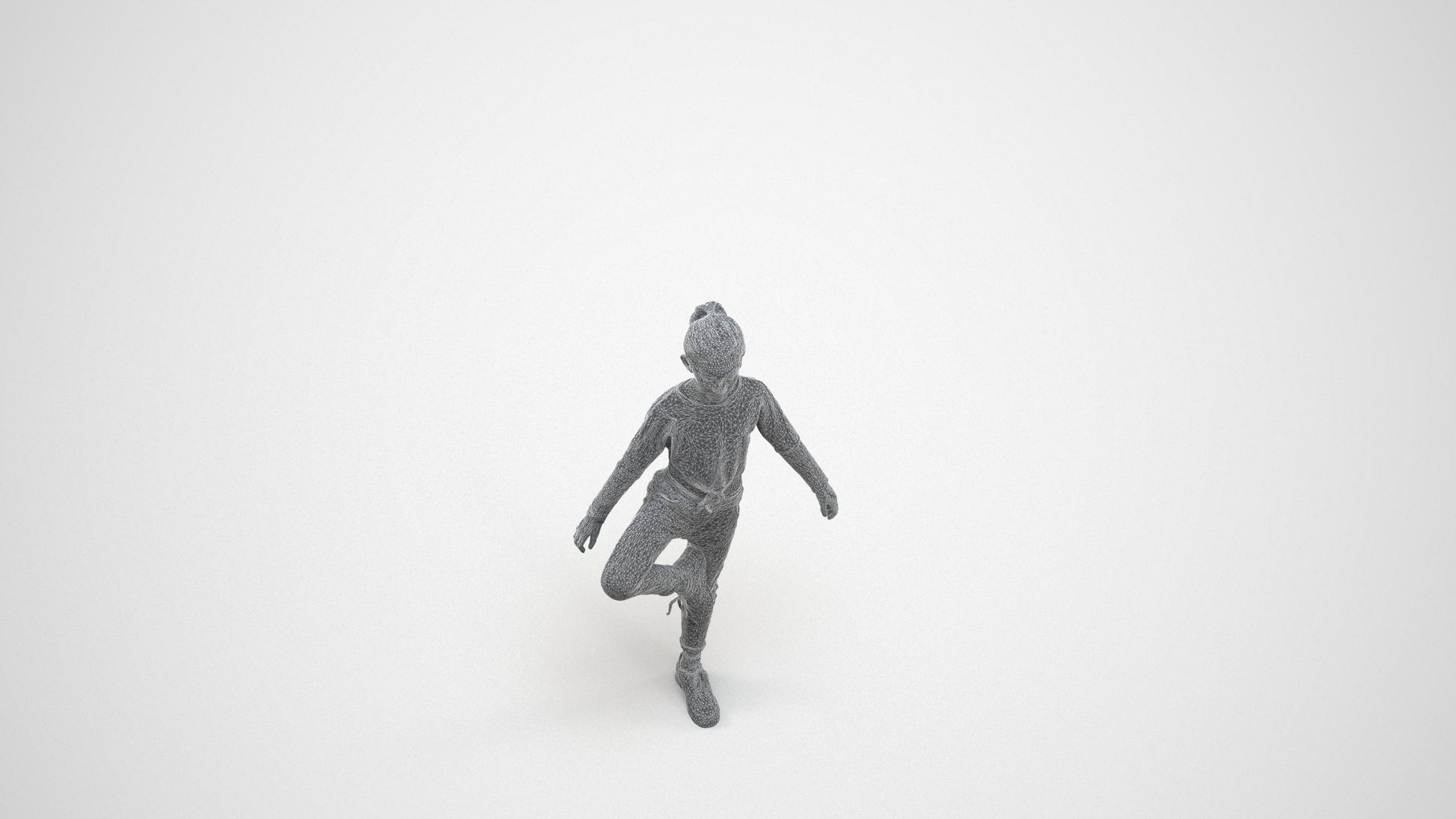 scanned 3D girl sport kids, photogrammetry people for Enscape and V-Ray, wireframe three-quarter view