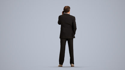 photogrammetry 3D man business standing, realistic human model archviz FBX, front view render