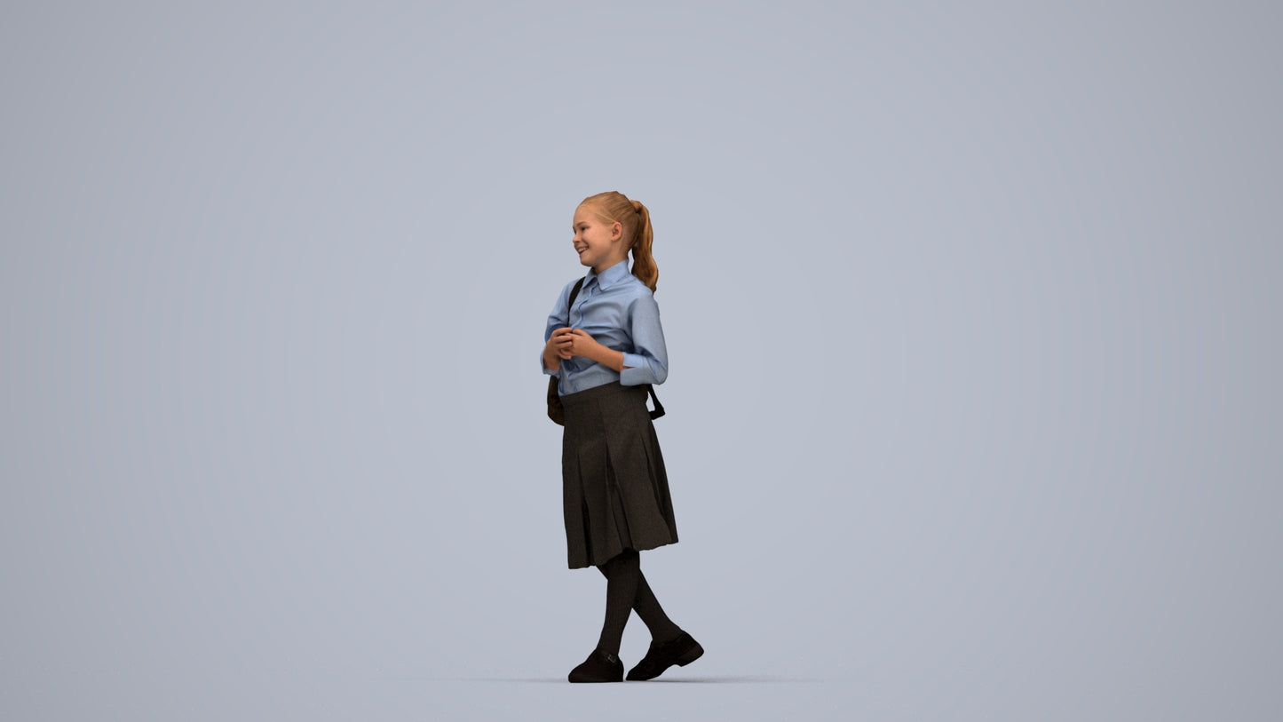 3D human model girl kids, photogrammetry scanned person for archviz, top-down view render