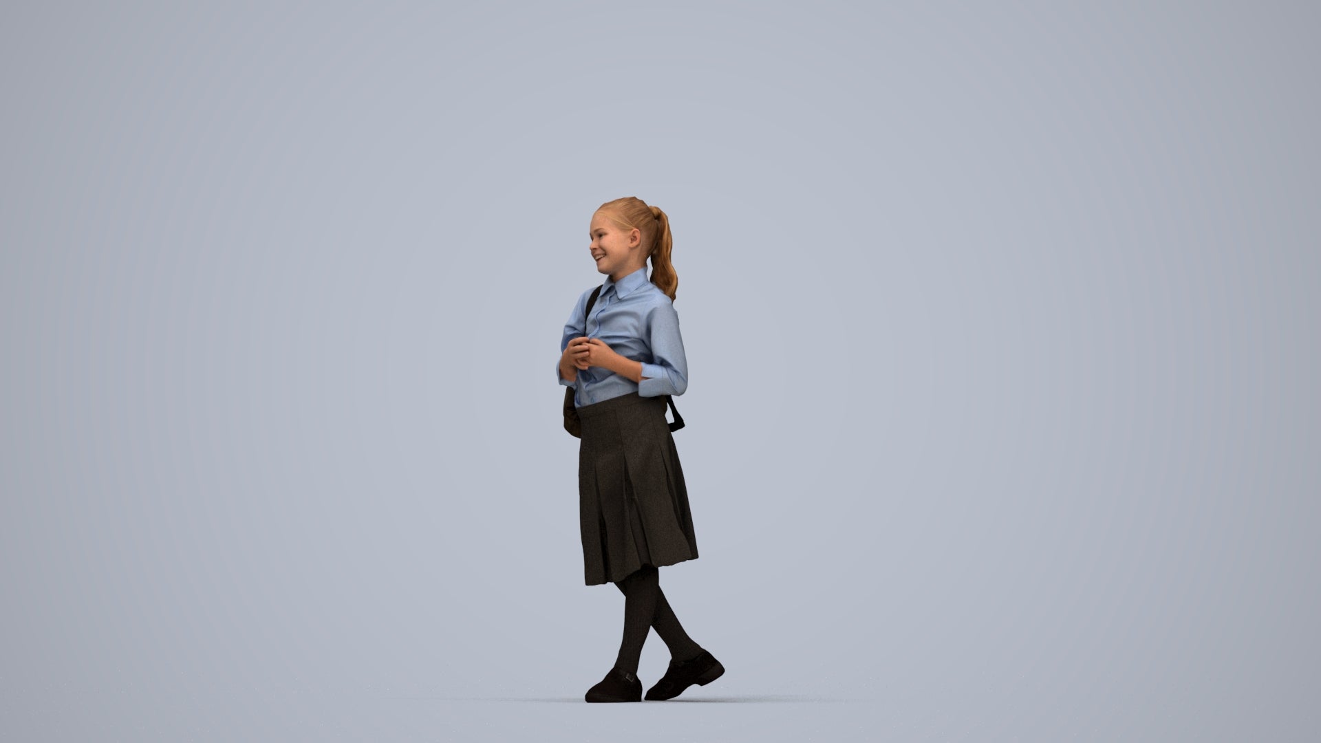 3D human model girl kids, photogrammetry scanned person for archviz, top-down view render