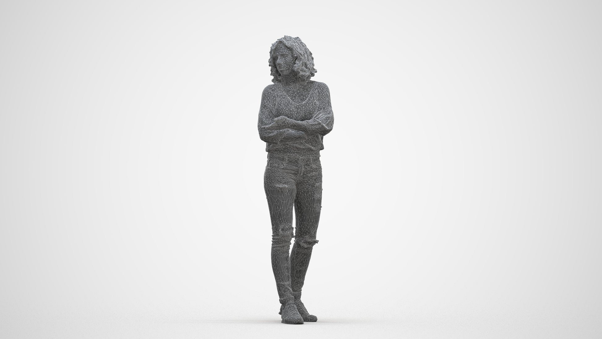 3D people model woman casual walking, scanned human for 3ds Max rendering, three-quarter front view render