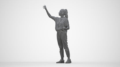 3D scanned woman standing casual, photorealistic archviz people for Enscape and SketchUp, wireframe back view