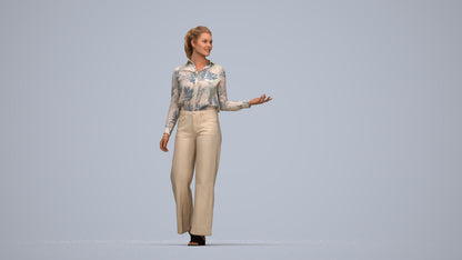 3D scanned woman walking casual, photorealistic archviz people for Enscape and SketchUp, top-down view render