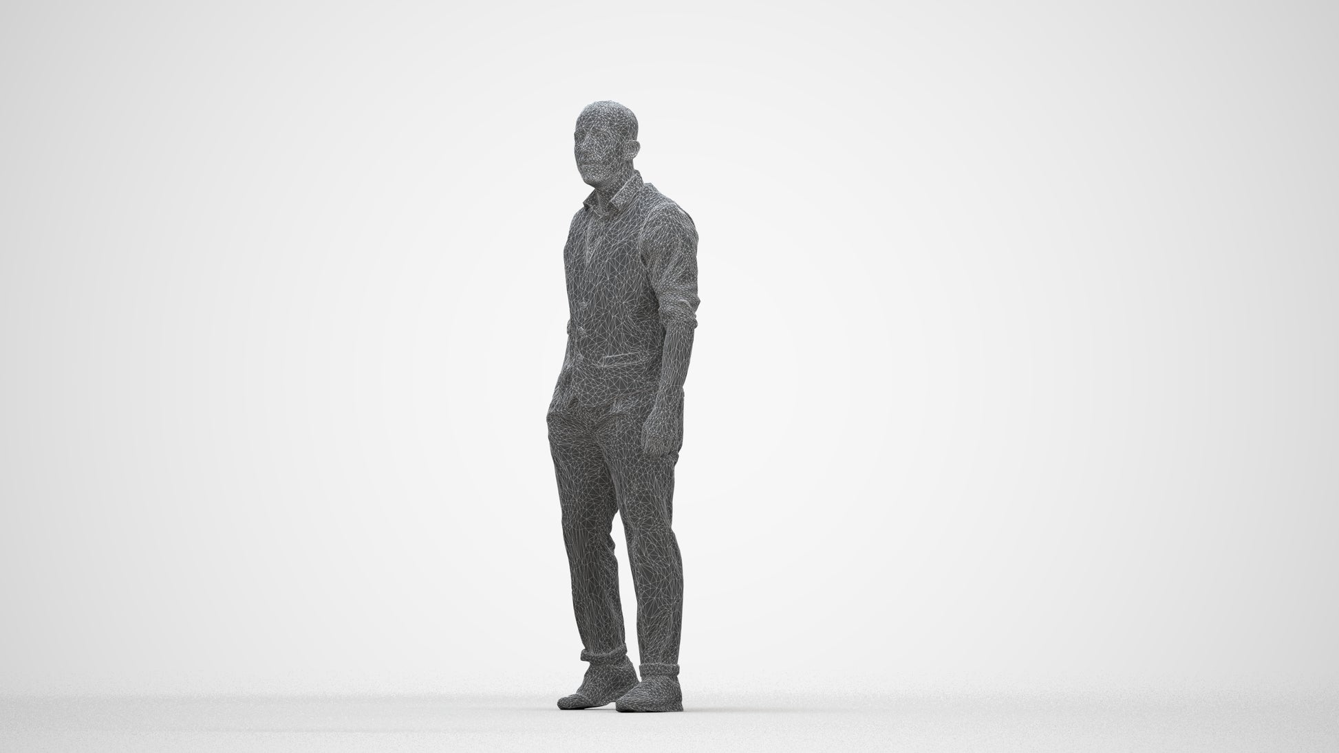 scanned 3D man business, photogrammetry people for Enscape and V-Ray, wireframe back view
