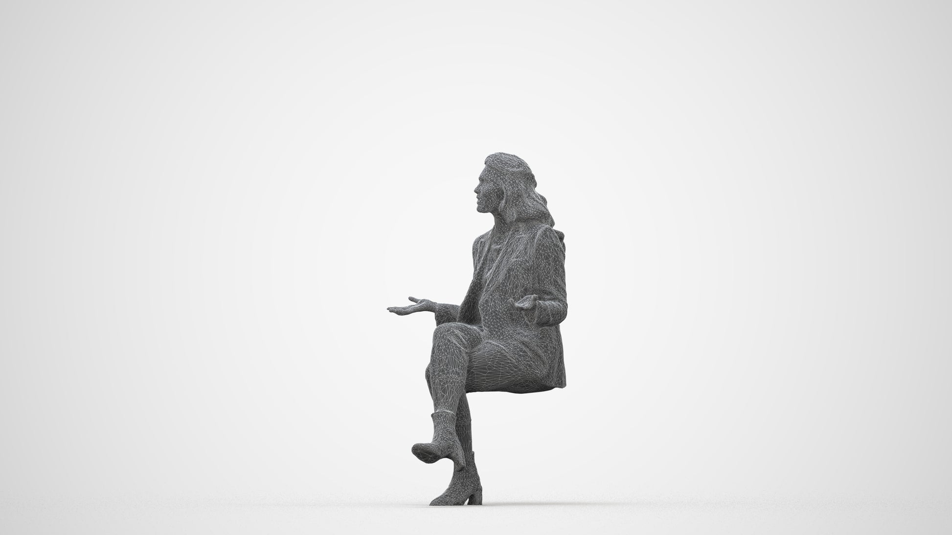 realistic 3D people woman business, render-ready for V-Ray and Corona, FBX OBJ, wireframe back view