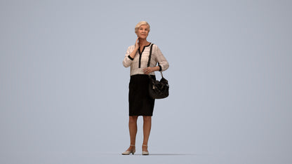 realistic 3D human senior woman business standing, archviz people FBX OBJ for Blender, top-down view render