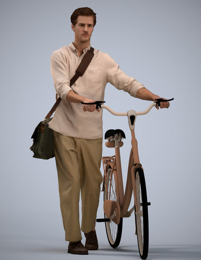 scanned 3D man casual cycling, photogrammetry people for Enscape and V-Ray