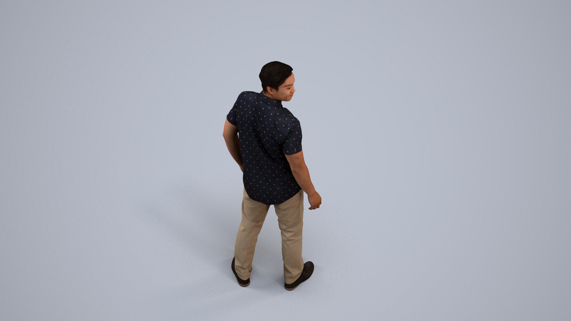 3D scanned man standing casual, photorealistic archviz people for Enscape and SketchUp, back view render