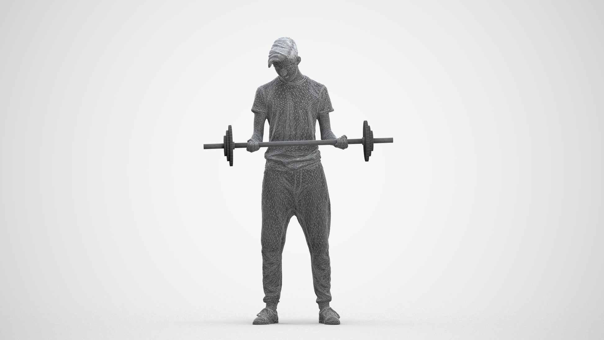 3D human model man sport, photogrammetry scanned person for archviz, three-quarter front view render